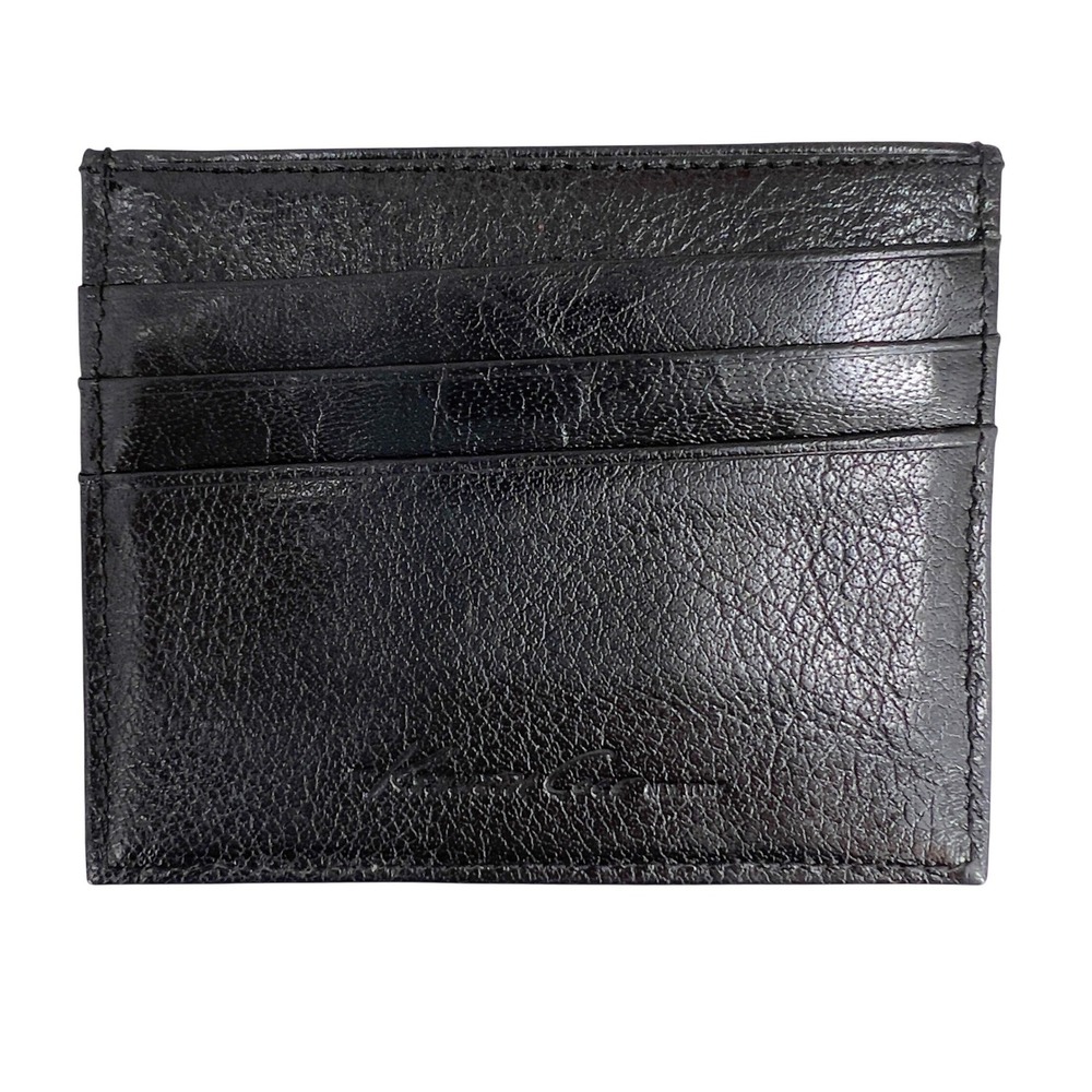 Kenneth Cole Crunch Leather Slim Card Case Wallet Black Grey Men OS